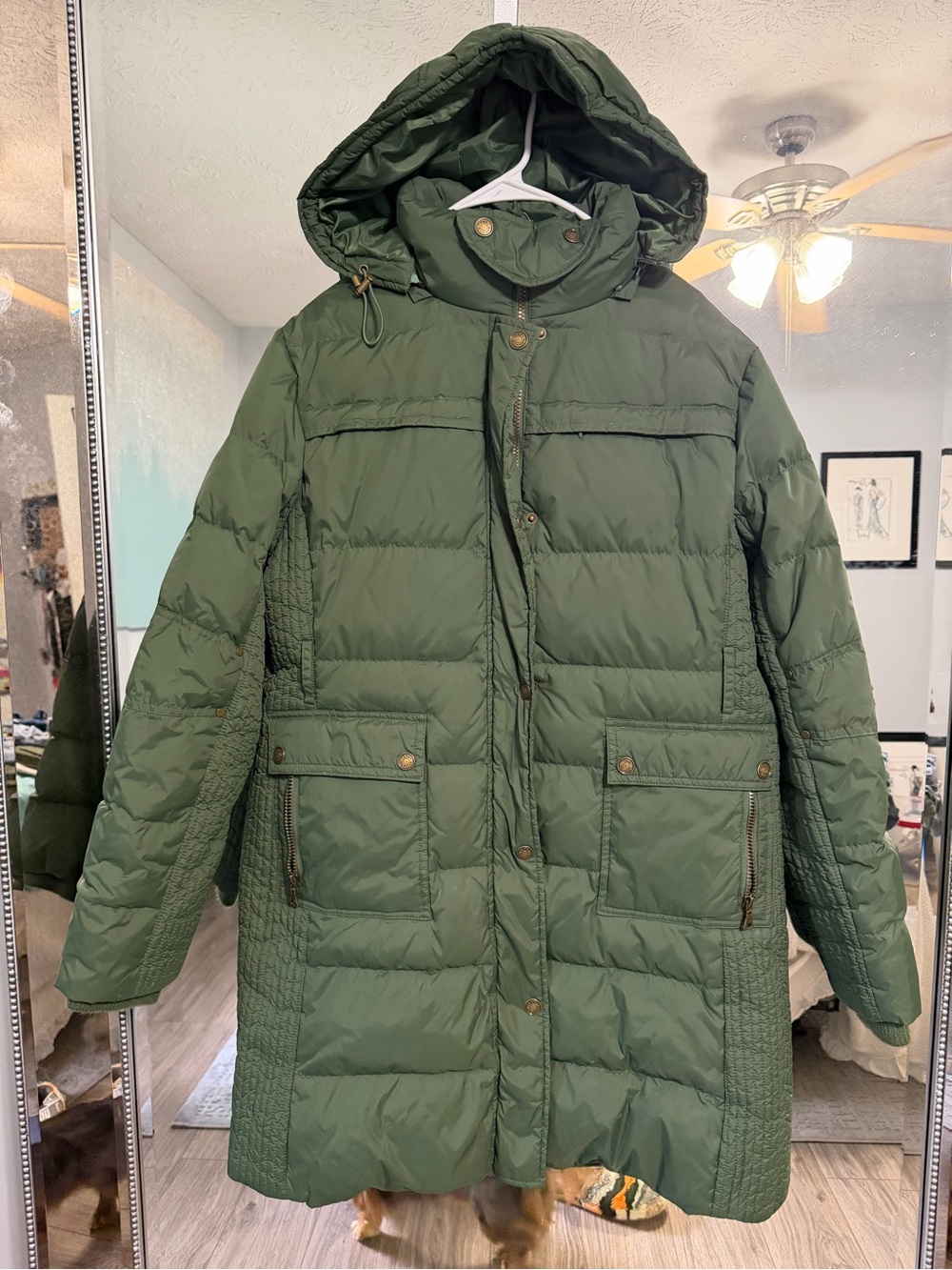 Tommy Hilfiger Olive Green Hooded Quilted Puffer Coat